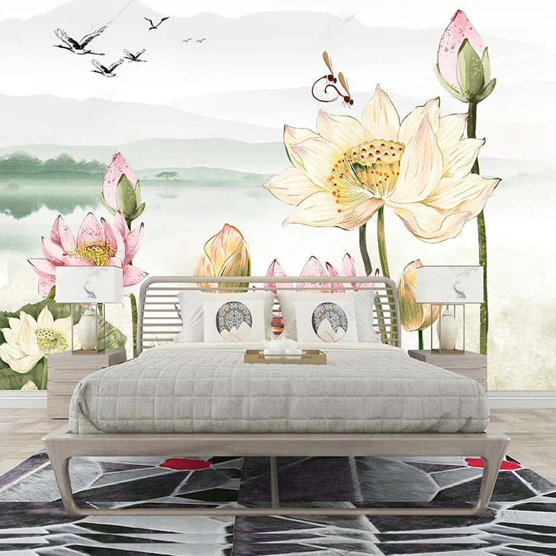 Custom Wall Mural Creative Lotus Landscape Artistic Conception For Living Room Bedroom Background Paper Papel De Parede Tapety