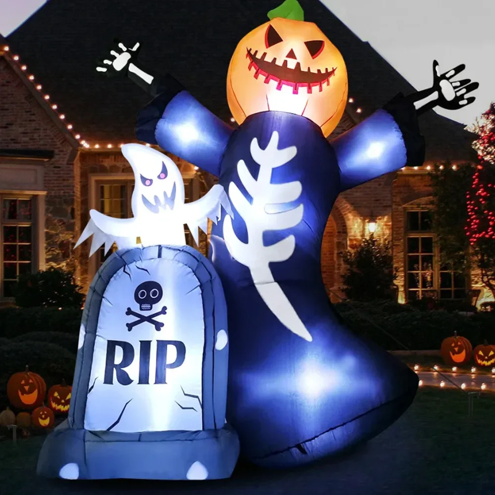 2.4M Halloween Inflatables Outdoor Toys Pumpkin Ghost Tombstone Lighted Holiday Blow up Yard Decorations with Built-in LED Toys