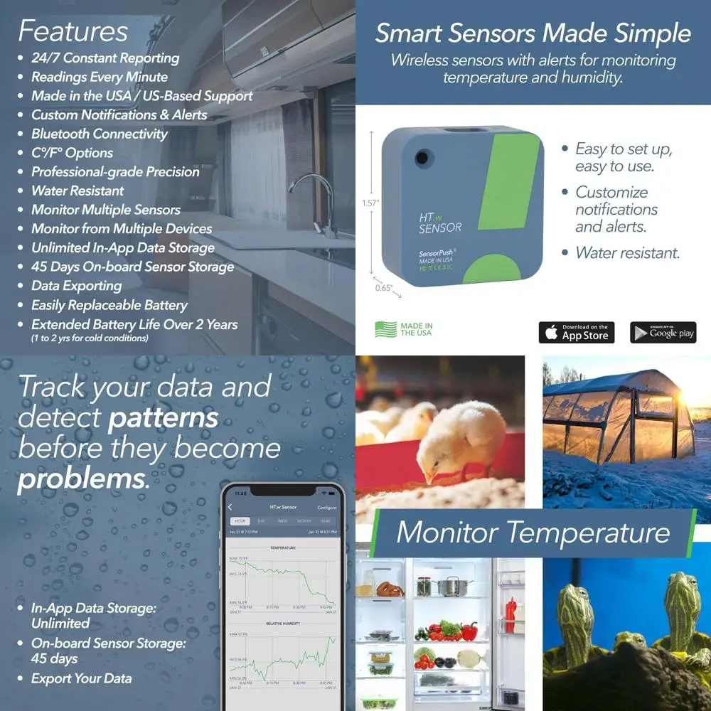 

Bluetooth Temperature & Humidity Sensor - Waterproof Monitor for Home, Appliances, and More