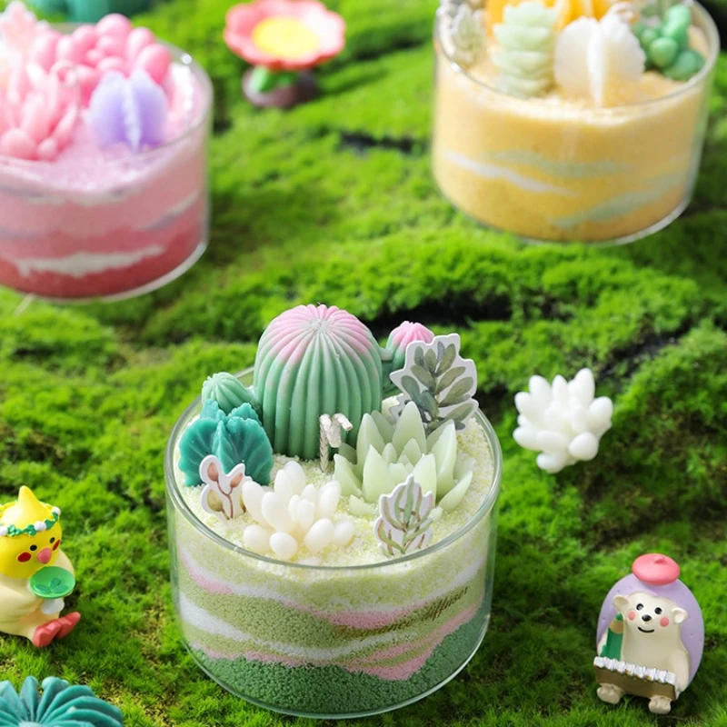 DIY Scented Candle Kit Succulent Cactus Sand Painting Handmade Indoor Plant Aroma Candle Workshop Gift Salon Handcraft Teaching