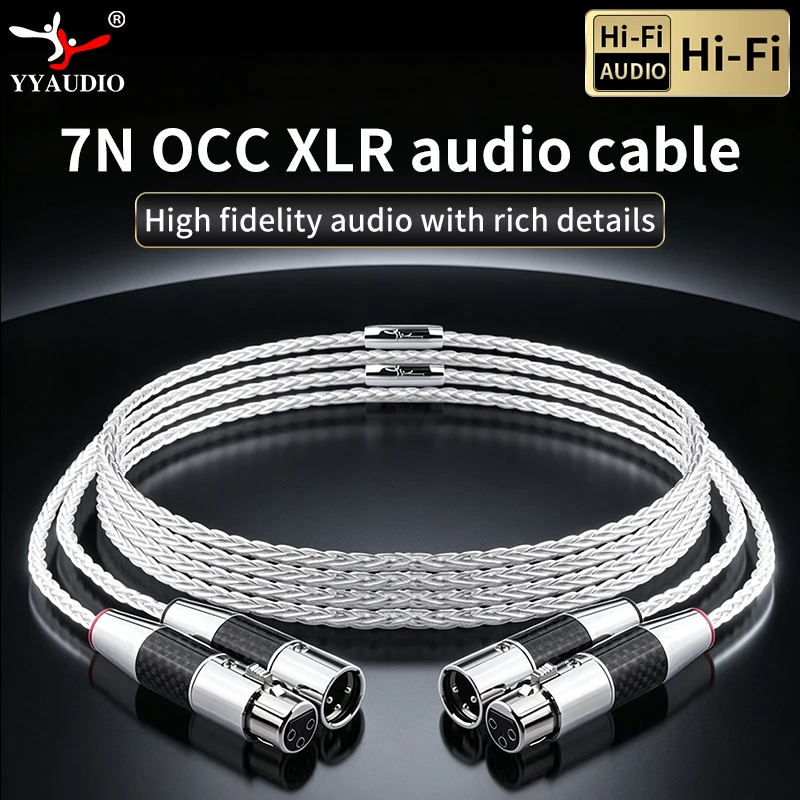 YYAUDIO 탄소 섬유 XLR 밸런스드 케이블, 순수 7N OCC 은도금 오디오 케이블, XLR 커넥터, 3 핀, 1 쌍