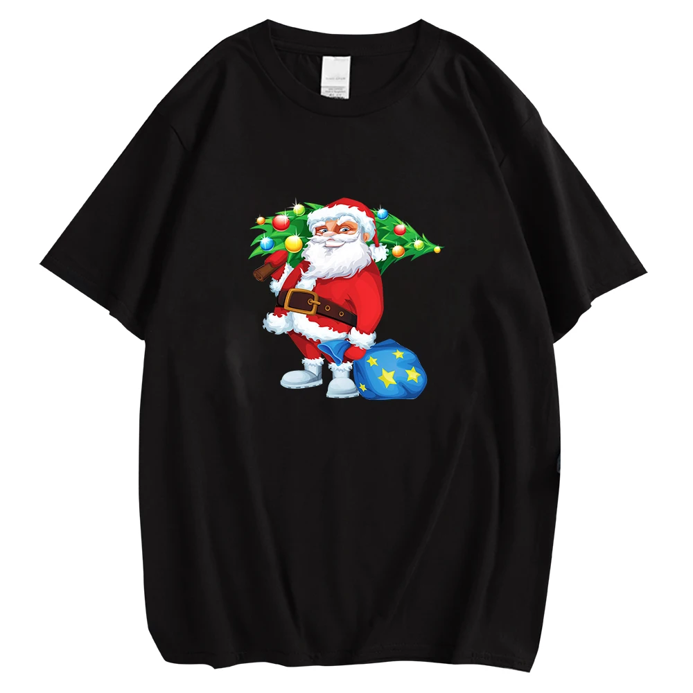 CLOOCL T-shirt Cotton Black Tee Short-Sleeved Tops Men/Women Clothing Santa Claus Flying Posture Printing T-shirt Streetwear