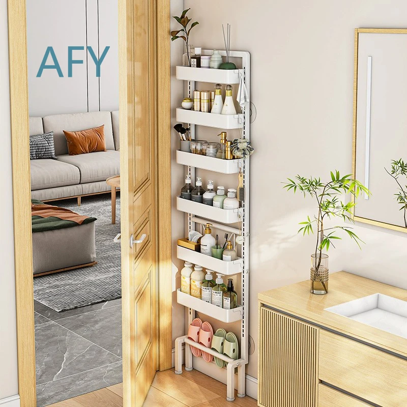 Bathroom Door Rear Shelf Storage Rack Floor to Ceiling Multi Layer Non Punching for Home Kitchen Bathroom Organization for