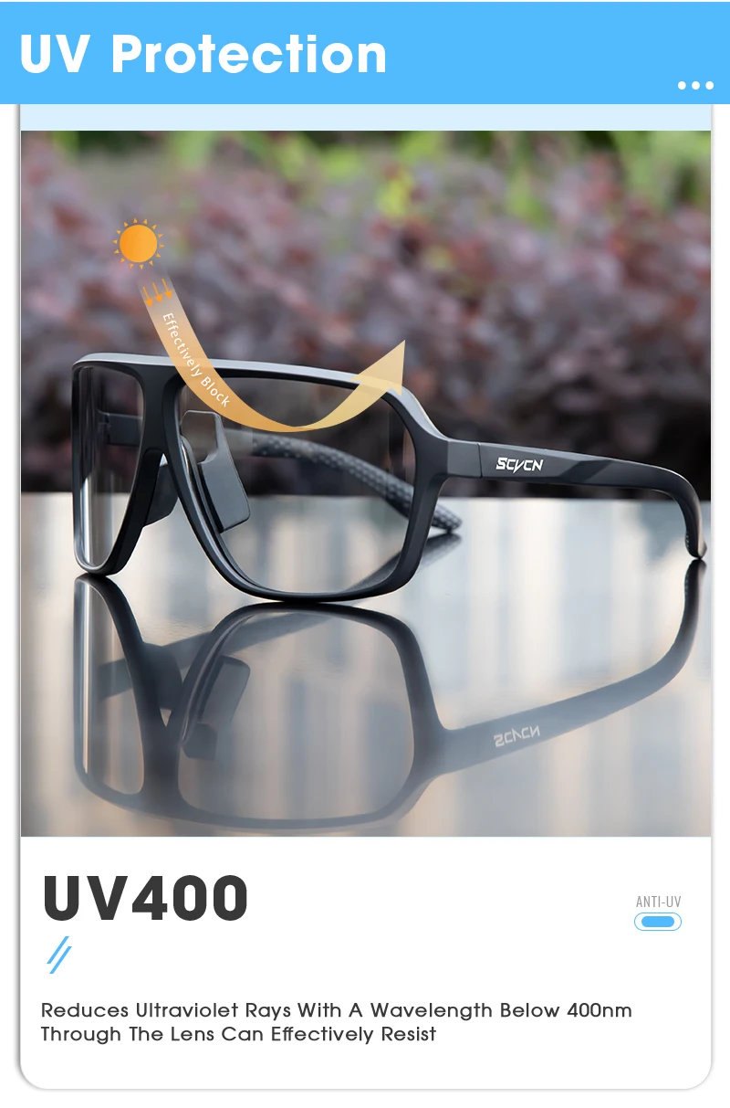 SCVCN Fahrbrille Radfahren Sonnenbrille Photochrome Männer Frauen Wandern Reiten Winddichte Schutzbrille UV400 Schutz Sportbrille – Detail 12