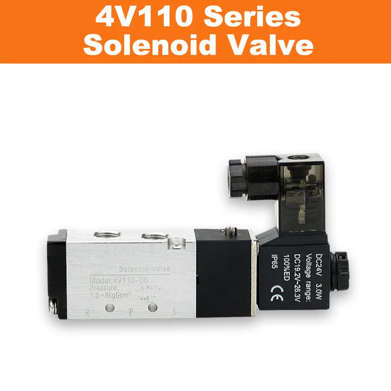 4V110-06 5/2 Way Single Solenoid Valve AC110V AC220V DC12V DC24V Normally Closed Pneumatic Air Valve with Fittings