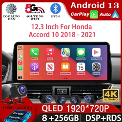 12.3 Inch For Honda Accord 10 2018 - 2021 Android 13 QLED Screen Multimedia Video Player Car Radio GPS Navigation Carplay 5G DSP