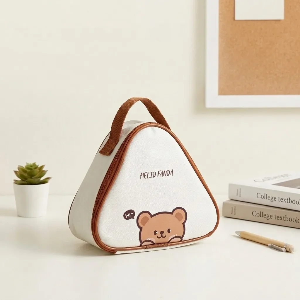 Kawaii Bear Triangle Thermal Lunch Bag Mini Insulated Bento Pouch Kids Lunchbox Bag Women School Snack Small Cooler Bag Tote