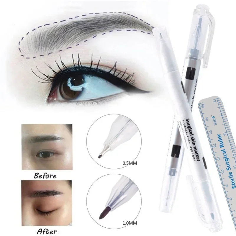 Surgical Skin Marker for Eyebrow Skin Marker Pen Tattoo Skin Marker Measure Measuring Ruler Set Tool