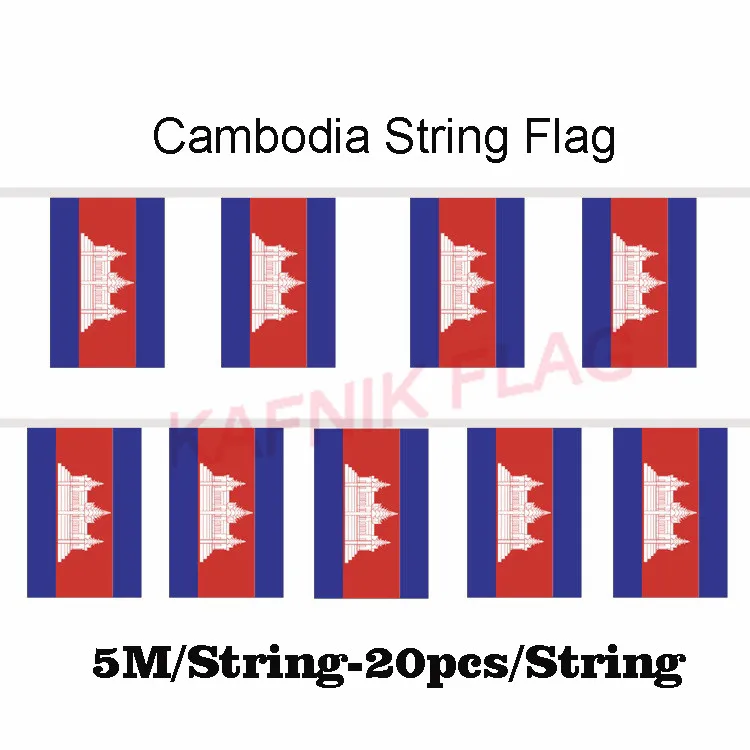 Kafnik 5m 20-Sided Cambodia String Flag Banner 14x21cm for Party World Event Carnival Decor
