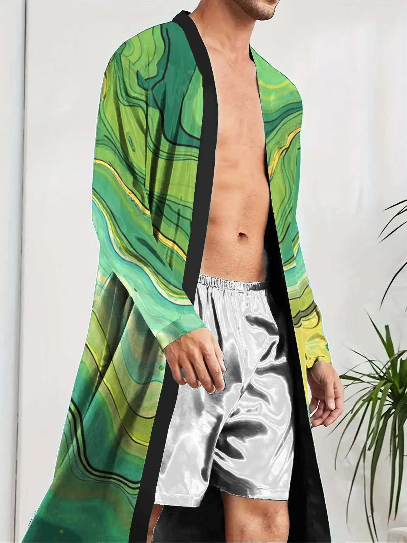 1pcs Men's Robes 2026 Spring/Summer Men's bathrobe 3D Printed robe Polyester Graphic nightie for men dressing gown Bathrobe
