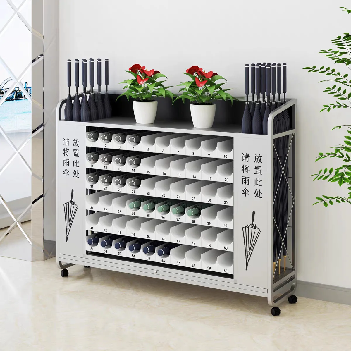 Creative umbrella rack, hotel lobby, office, school storage umbrella cabinet, multi-functional