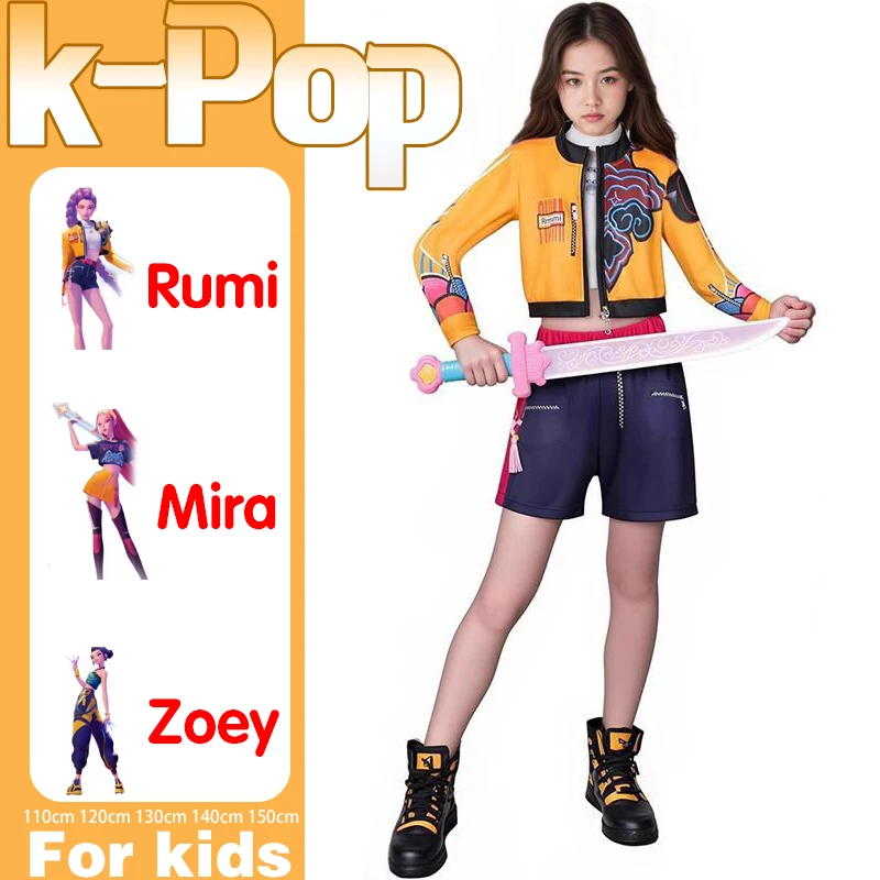 

Kids Baby Girls Zoey Mira Rumi Cosplay Costume Outfit Anime Cartoon Demon Hunter KPop Huntrix K Pop Cosplay Halloween Costume