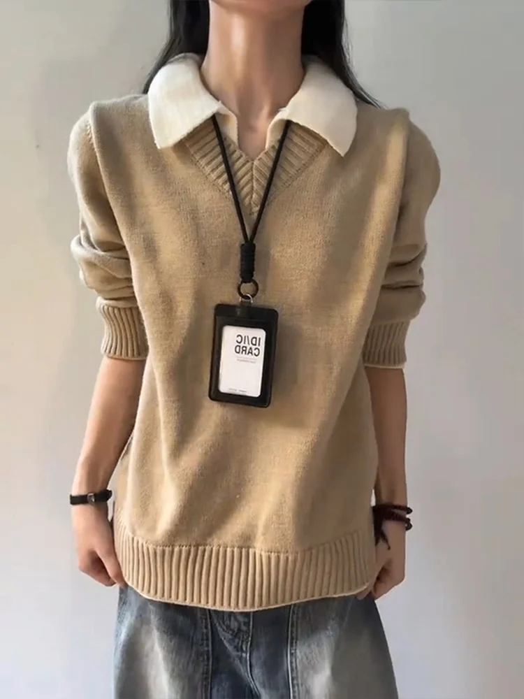 

Men's V-Ne Color Blo Long Sve Knitwear Vintage Sle Overhead Sweater Jaet Regular Fit Casual Autumn Wear