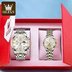 OLEVS Top Luxury Brand Couple Watches Waterproof Stainless Steel Original Quartz Watch His and Hers Romantic Lovers Watch Set