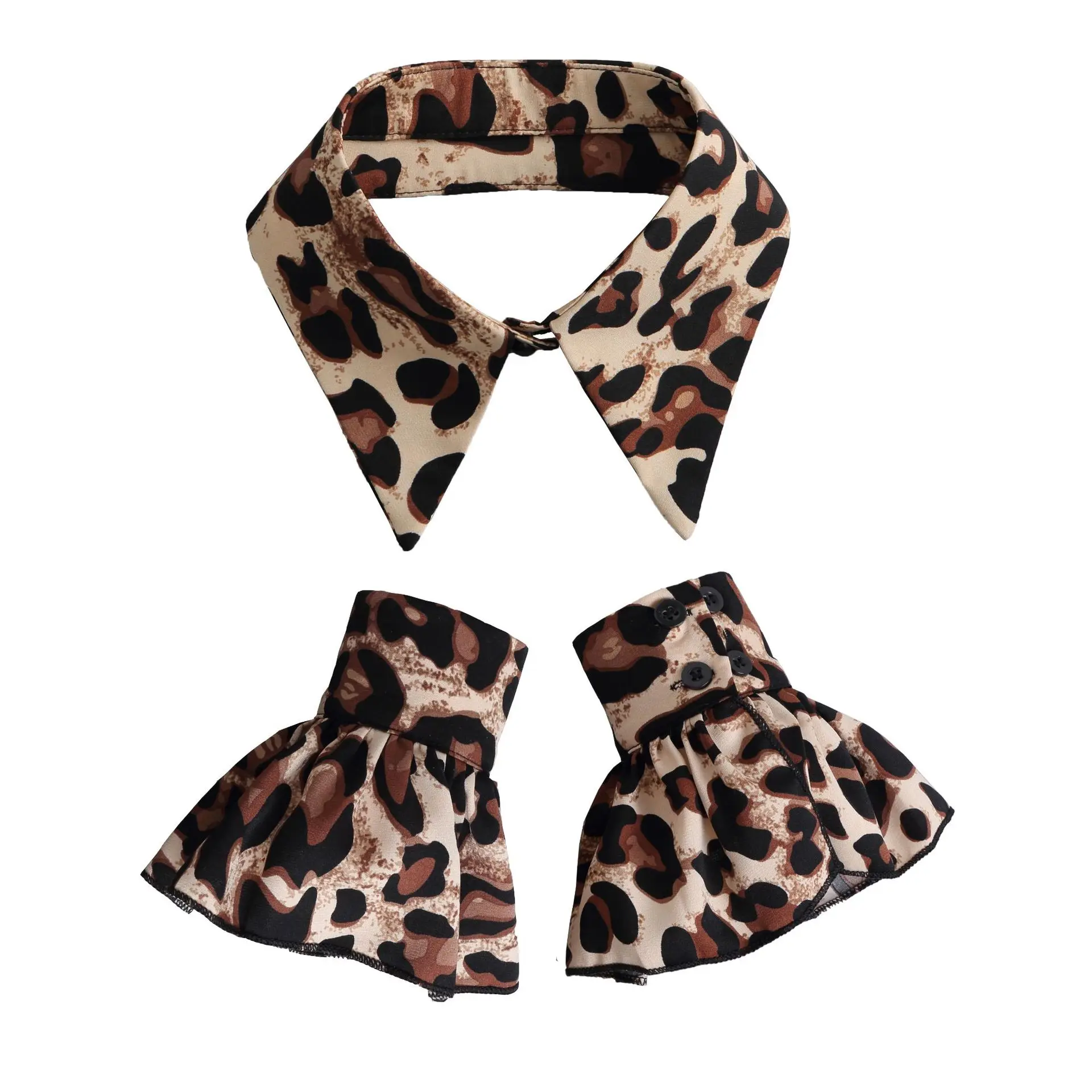 Womens Leopard Print Pointed Collar Shirt Fake Collar and Fake Sleeve Cuff Fashionable Suits Lapel Detachable Collar Decoration