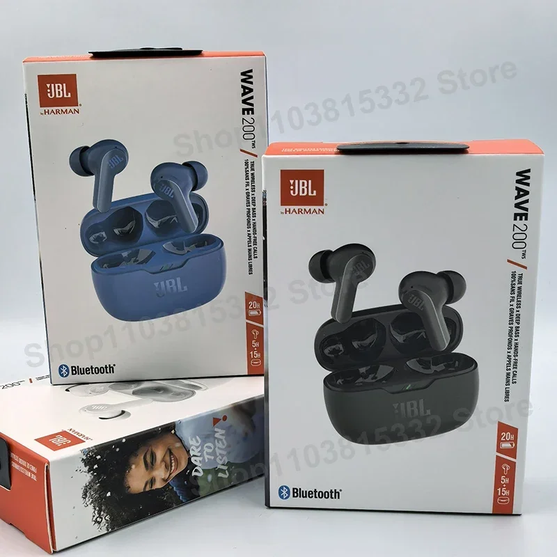 سماعات JBL WAVE 200TWS الأصلية بلوتوث 5.0 سماعات رأس رياضية مع ميكروفون إصدار HK JBL W200 TWS سماعات أذن لاسلكية True Headse
