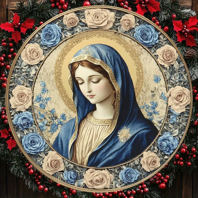 

Holy Mother of Christmas Round Aluminum Sign, Perfect for Home, Office & Kitchen Decor, Ideal Holiday Gift, Christmas Gift