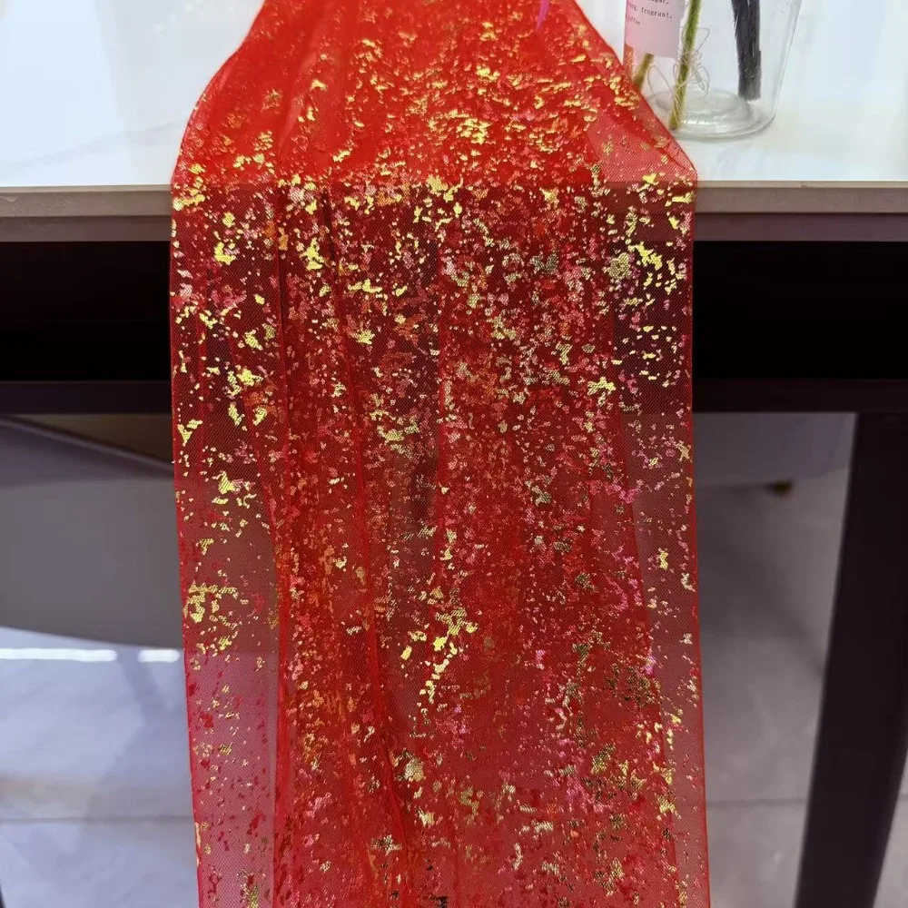 Golden Sequin Glitter Hot Stamping Table Flag Elegant Luxury Mesh Birthday Table Runner European Style Soft