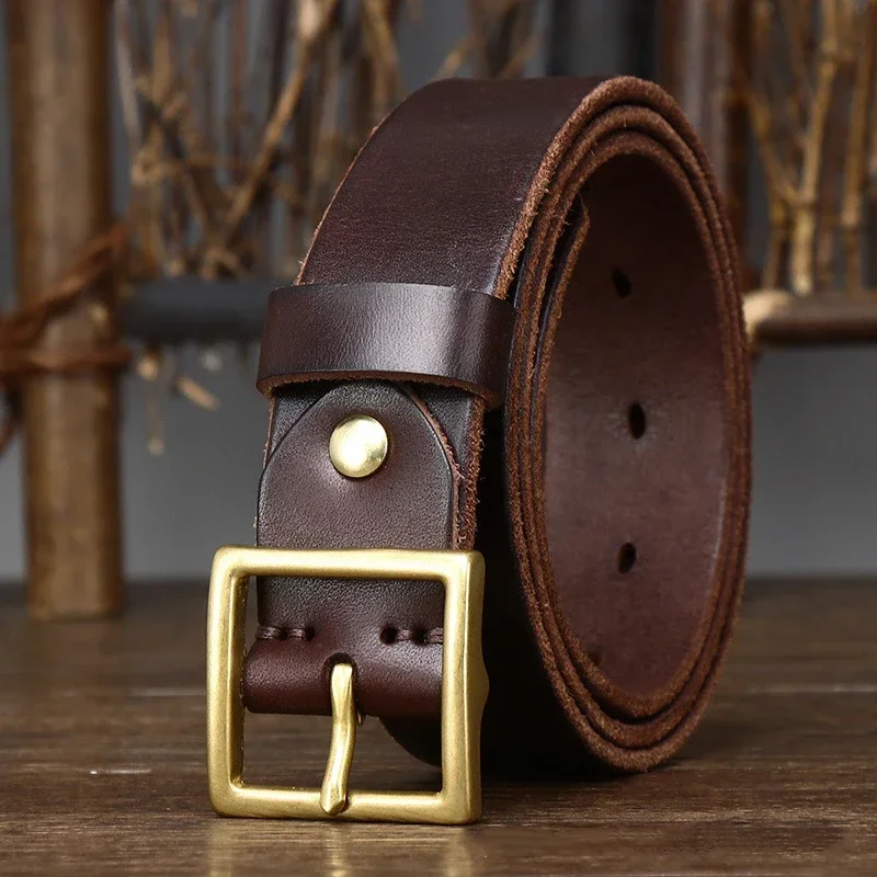3.3CM pure cowhide genuine leather belt for men and women high quality brass buckle belt denim fashion designer matching belt
