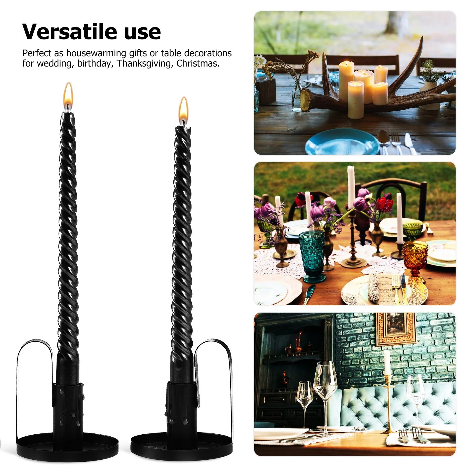 

2 pcs Black Iron Holders Matte Finish Vintage Style For Living Room Table Decor Christmas Halloween Sticks Holder