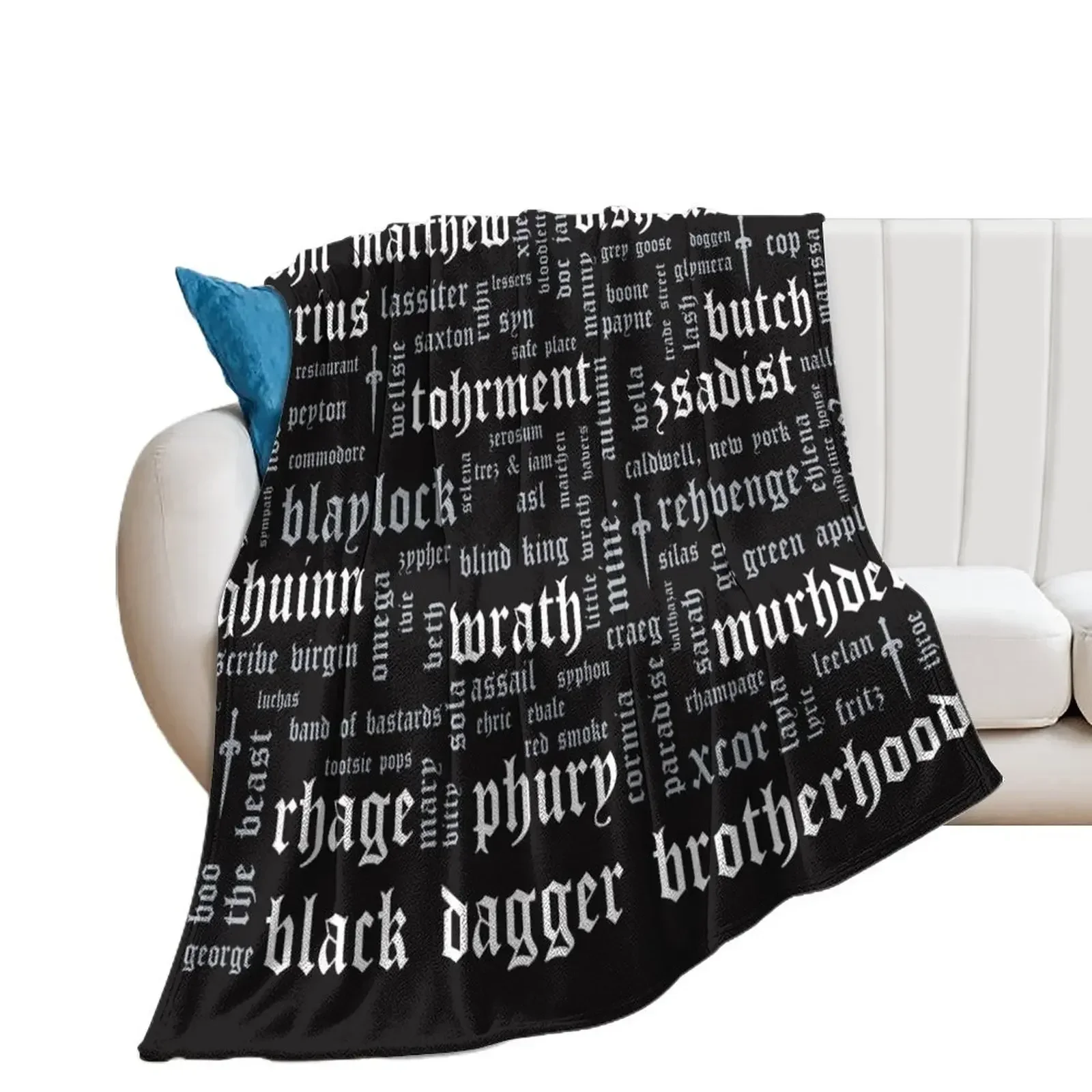 Black Dagger Brotherhood Word Cloud - Landscape Throw Blanket Flannel Stuffeds Soft Plaid Luxury Throw Blankets