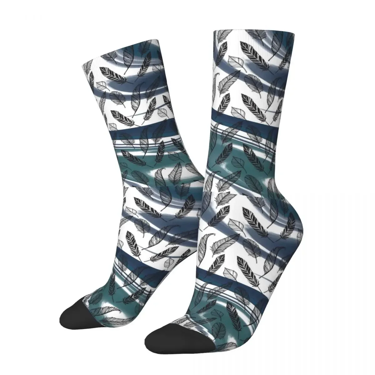 

Feather Pattern With Marble Background Socks Harajuku Stockings All Season Long Socks Accessories for Unisex Christmas Gifts