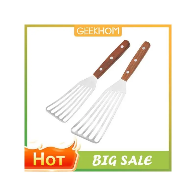 

2-упаковка гибких лопаток для рыбы из нержавеющей стали с деревянной ручкой, терка без царапин для приготовления блинов, яиц, рыб, мяса,