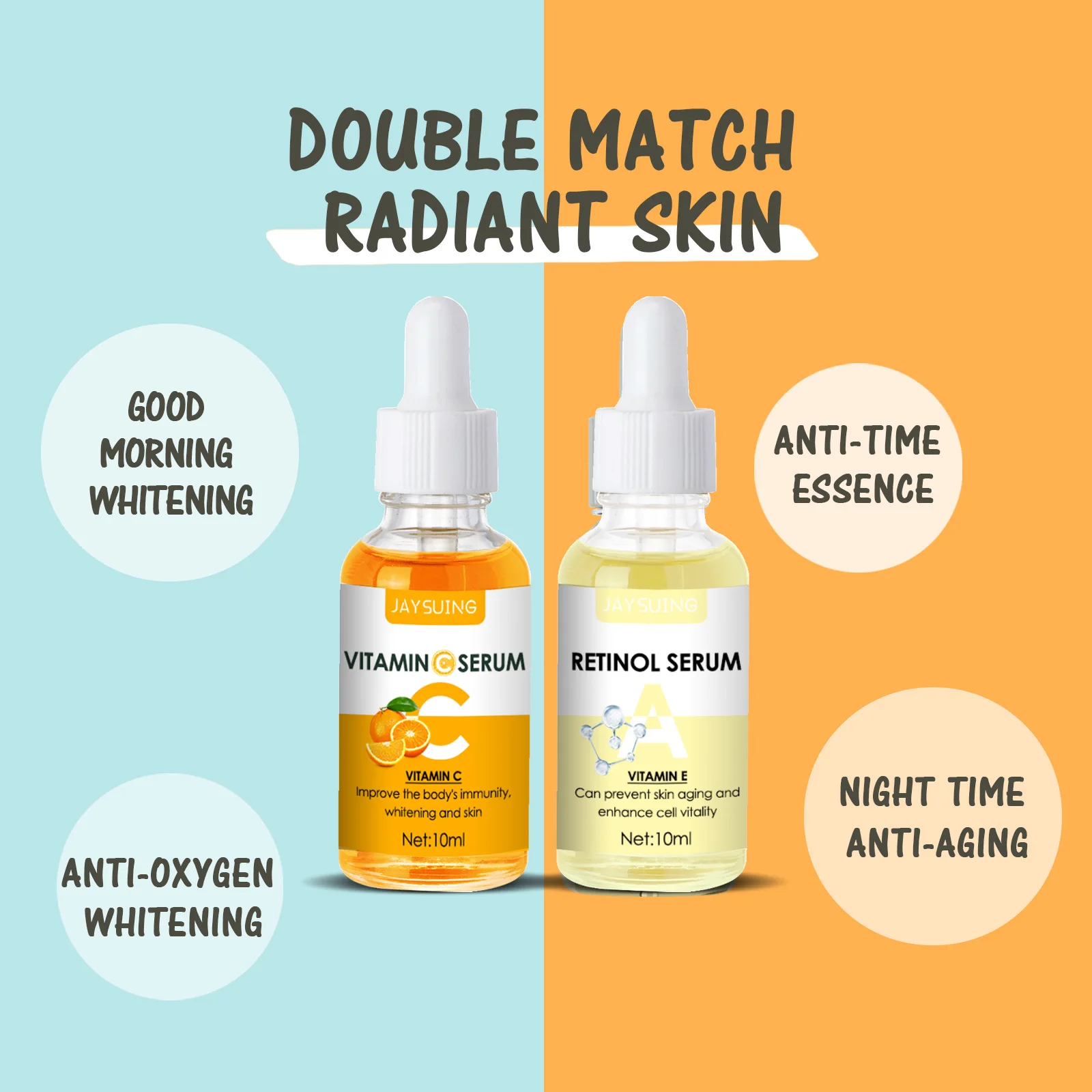 Vitamine C Serum En Retinol Serum Vroege C Late A, Verminderen Fijne Lijntjes En Delicate Huid, Gladde Huid Gezicht Essence Set, 10Ml 10Ml