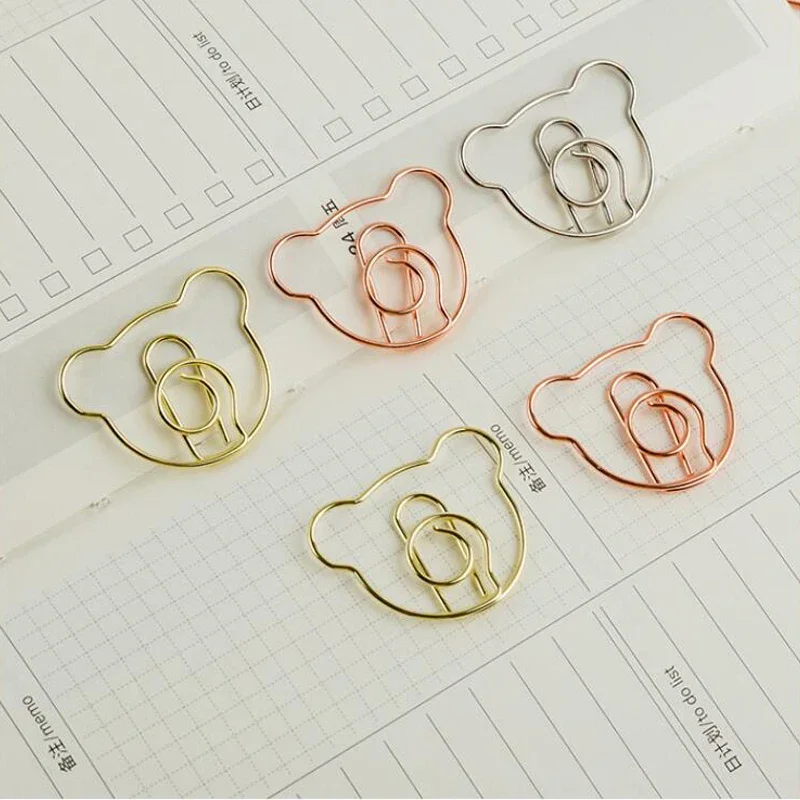 10pcs/set Kawaii Bear Paper Clips Hollow Mini Binder Clips Bookmarks Tickets Photo Clamp Patchwork Clips Office Binding Supplies