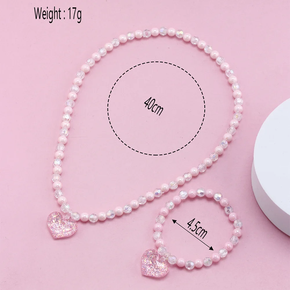 Double Love Bracelet Necklace Combination suit Children's Jewelry Color Acrylic Handmade DIY Beaded Jewelry Accessories