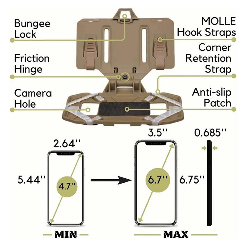 Airsoft Phone Plate Molle Carrier Outdoor Navigation Board, Quick Access Foldable Holder Vest Chest Mount Bracket