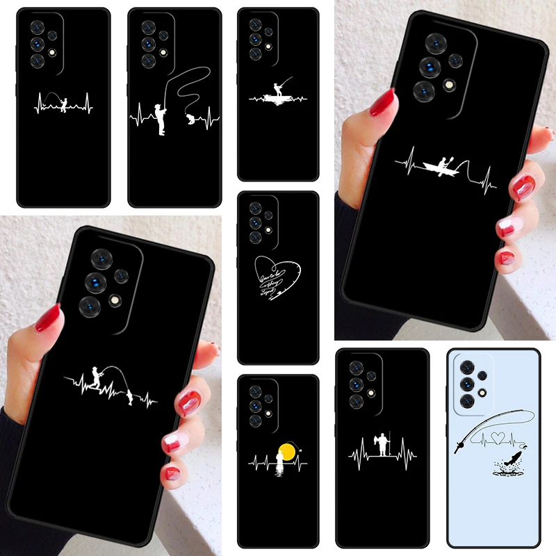 Fishing Camping Heart Pulse Phone Case Cover For Samsung Galaxy A52 A72 A73 A20e A21S A50 A70 A12 A42 A31 A40 A51 A71 A32 A80