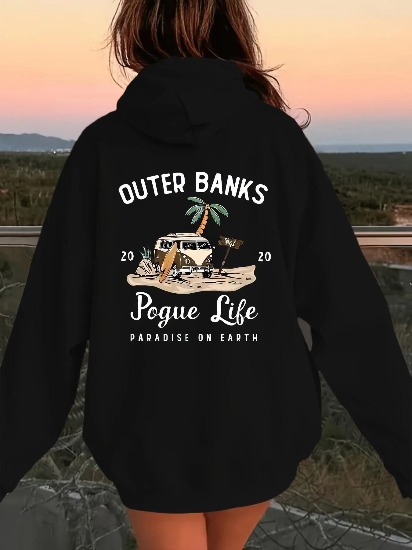 Damen Casual Hoodie Outer Banks Pogue Life Schriftzug & Strandgrafik Mode Lässiger HipHop Pullover Harajuku Unisex – Detail 11