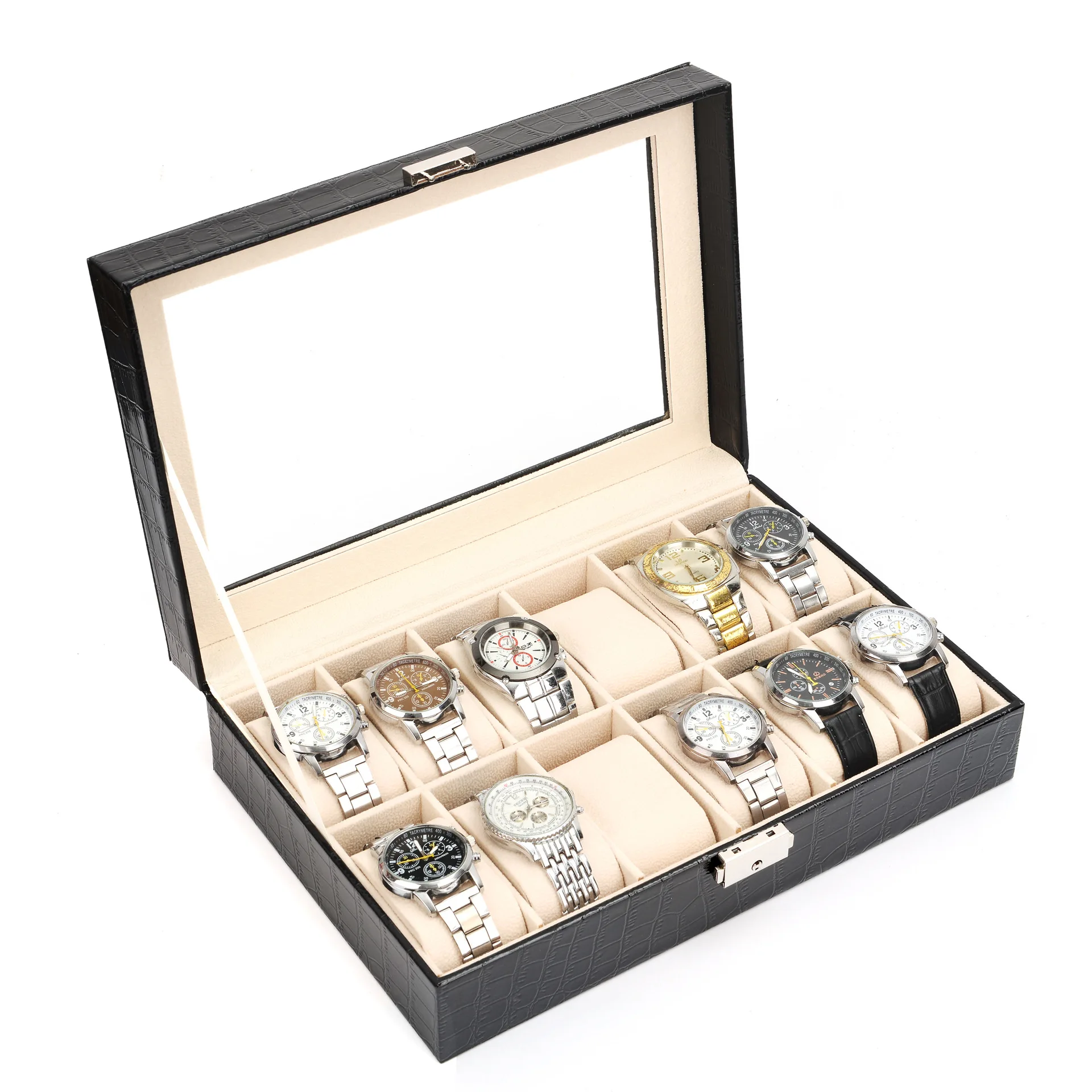 storage box with 12 exquisite large capacity transparent sunroof watch box PU leather watch