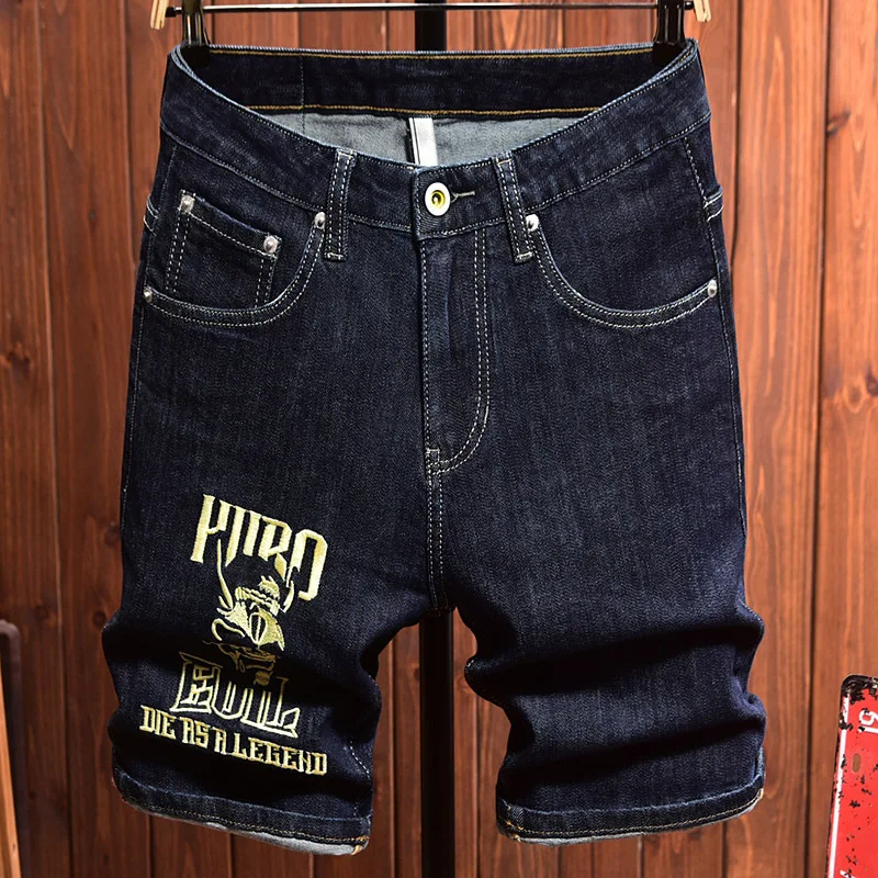 Short jeans fino bordado masculino, calça de rua casual, calça quinta e bonito, moda verão