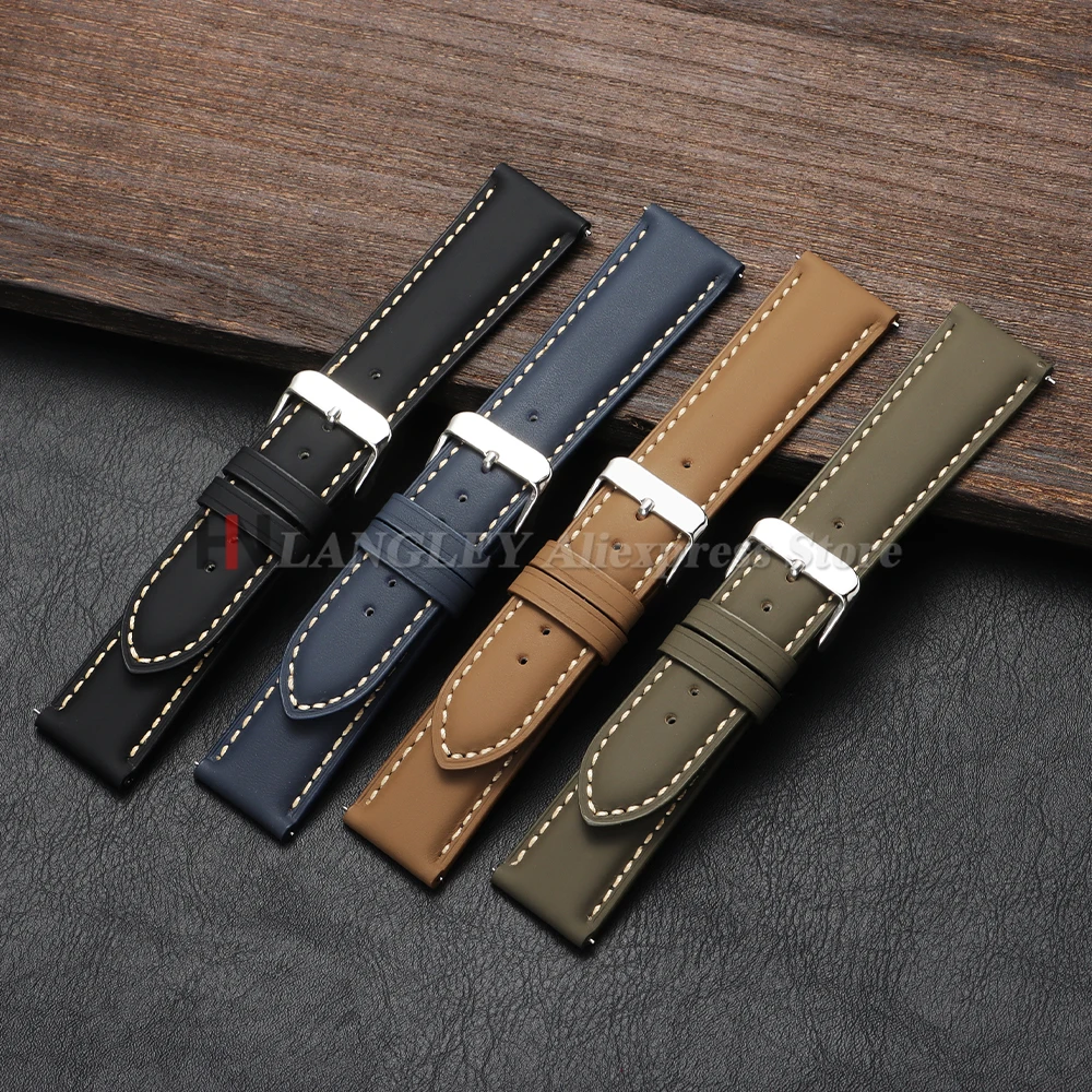 カーフスキンレザー時計バンドソフト素材時計バンドリストストラップ 18 ミリメートル 20 ミリメートル 22 ミリメートルシルバーステンレス鋼バックルサムスン時計用