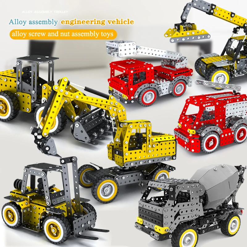 Metal Assembly Building Block Toys Excavator Fire Truck Alloy Model Screw And Nut Assembly 3D Three-dimensional Puzzle Boy Gift