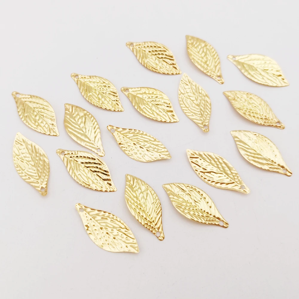 50/200 PCS diy Jewelry Accessories 10*22mm Gold color Metal Filigree Leaves Flowers Slice Charms base Setting Making