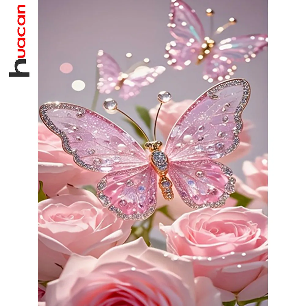 Huacan Volldiamantgemälde Schmetterling Rose Diamant Mosaik Tier Blume voller Strass Bilder
