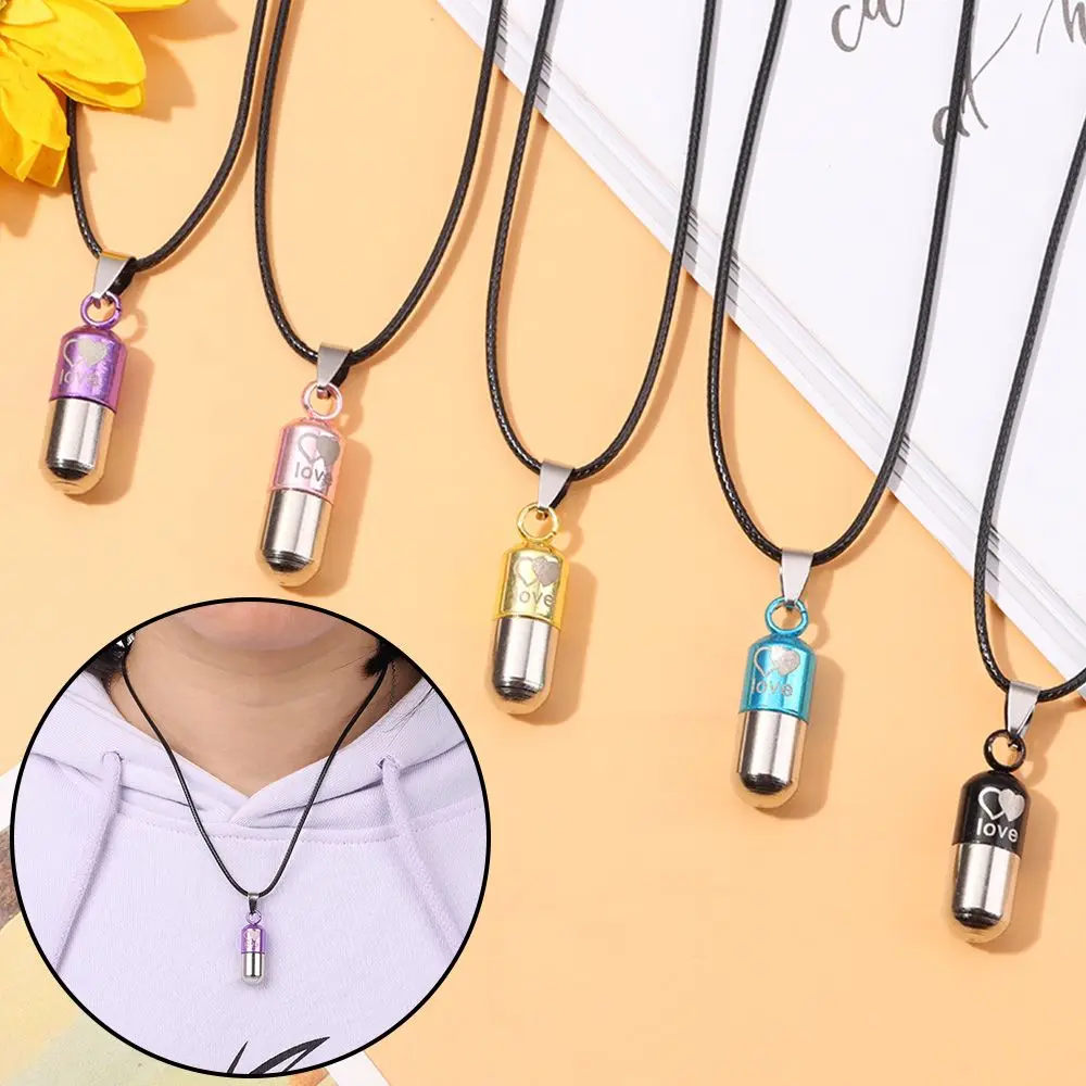 Openable Leather Chain Ash Holder Wishing Bottle Pendant Perfume Vial LOVE Capsule Necklace Mini Pill Case
