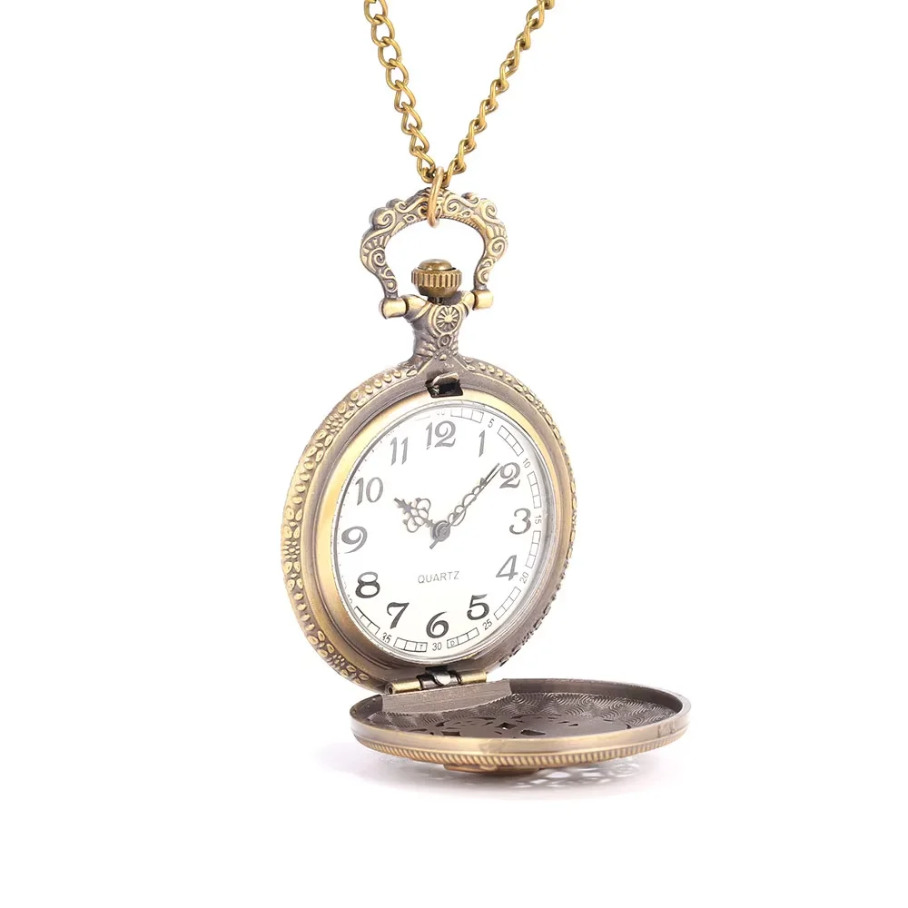 8828  Elephant bronze pattern carved hollow personality exquisite gift white face Roman lettering large flip pocket watch