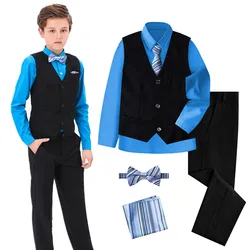 Boys Easter Outfit Vest and Pants Set Kids Suit for Boys Formal Vest Set Blue and Black Size 14