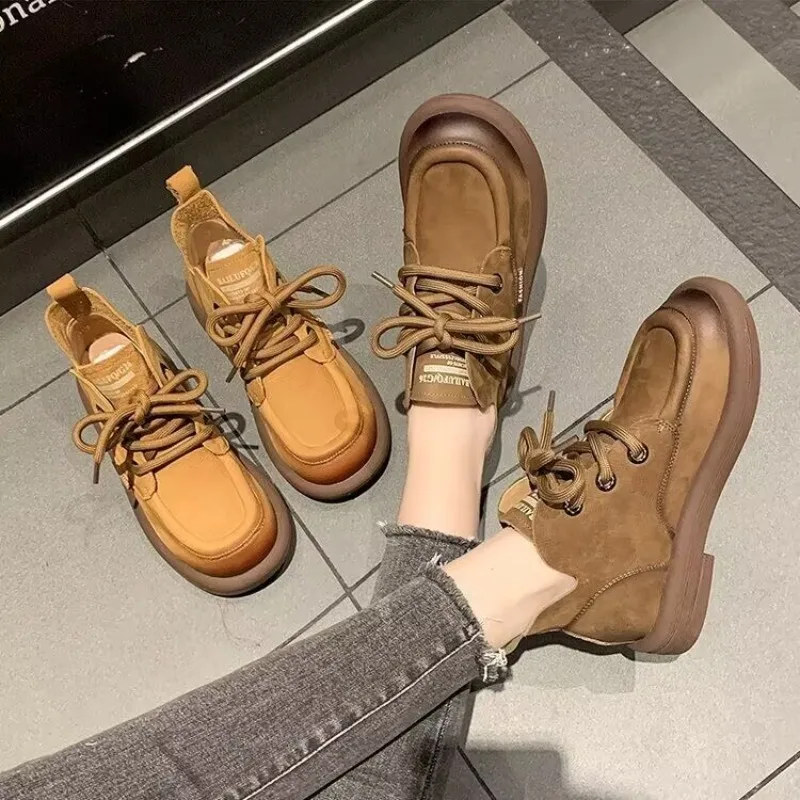 Women's Ankle Boots Lace Up Autumn New Style Handmade Retro Round Toe Short Boots Casual Soft Sole Anti Slip Comfort Women Boots