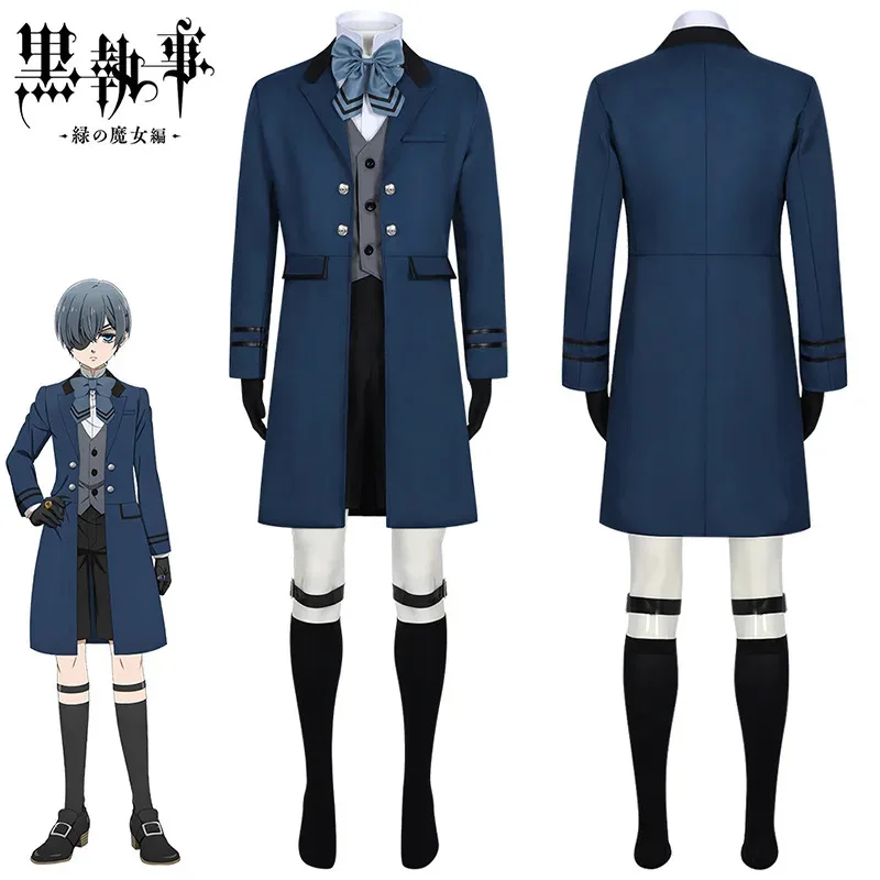 

Anime Black Butler Kuroshitsuji Ciel Phantomhive Cosplay Costume Wig Halloween Party Women Men Full Set Clothing Blue Uniforms