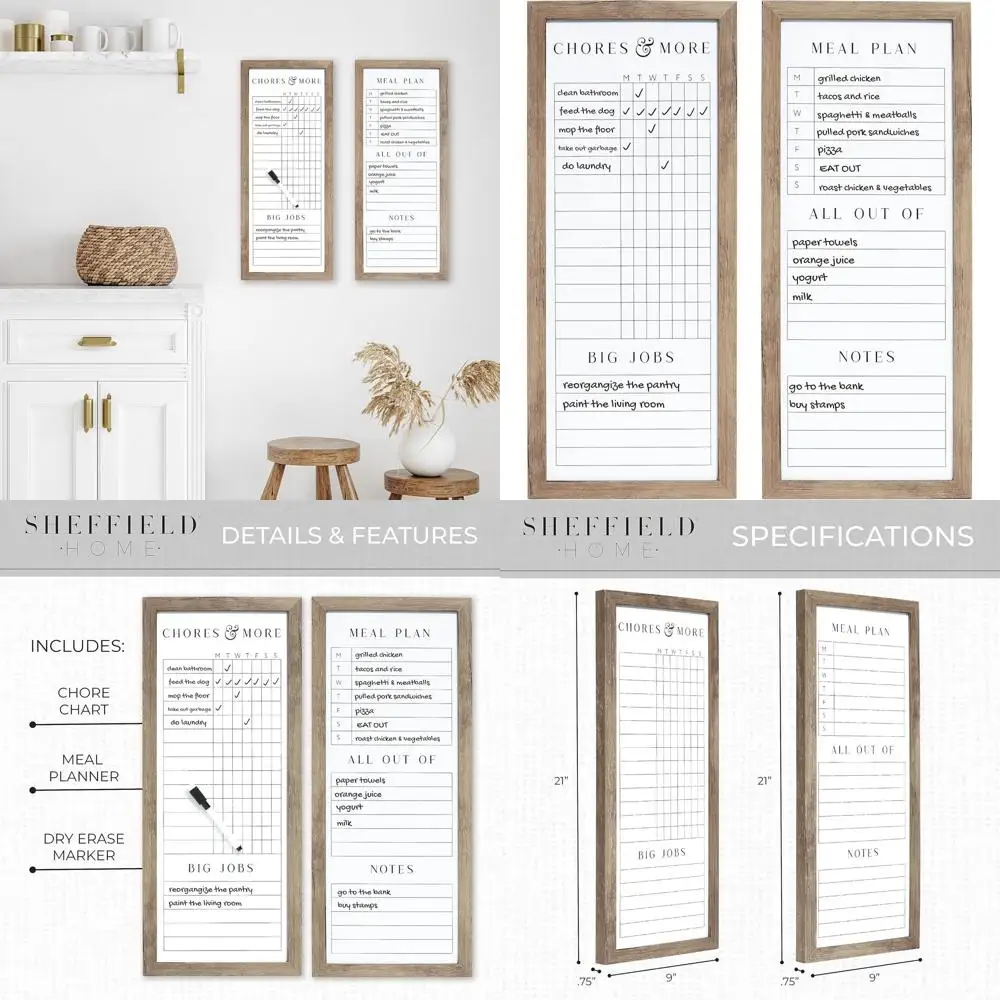 

Двусторонняя доска-органайзер для всей семьи: трекер для занятий спортом, список продуктов, план еды и доска для заметок, 9x21, натуральное дерево