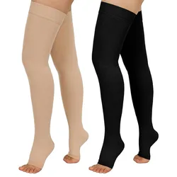 Women & Men 20-30mmHg Thigh High Compression Socks Open Toe Medical Compression Socks for Nursing Sports Varicose Veins