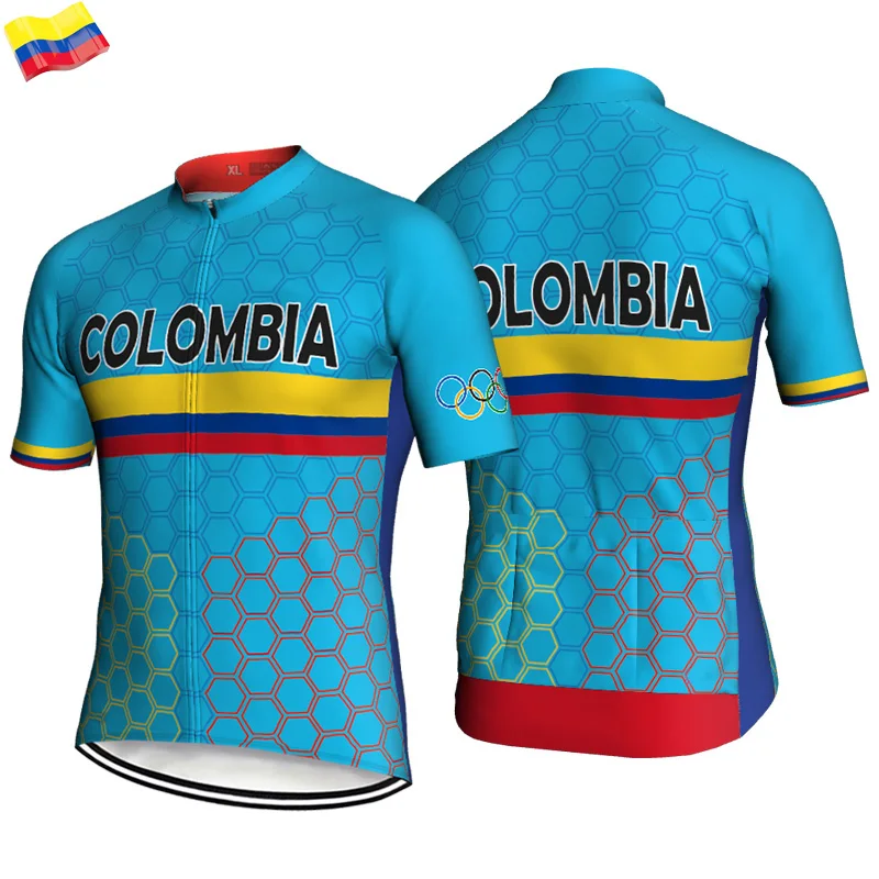 Colombia Short Sleeve Top Road Wear Cycling Jersey Clothes Bike T-Shirt Motocross Bicycle Blue Jacket Sweater Breathable Jersey