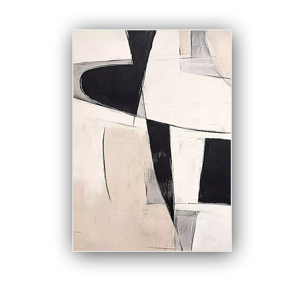 

Handmade Black and White Abstract Oil Painting with Lines Textures Modern Home Large Wall Art Canvas Paintings Decor Living Room