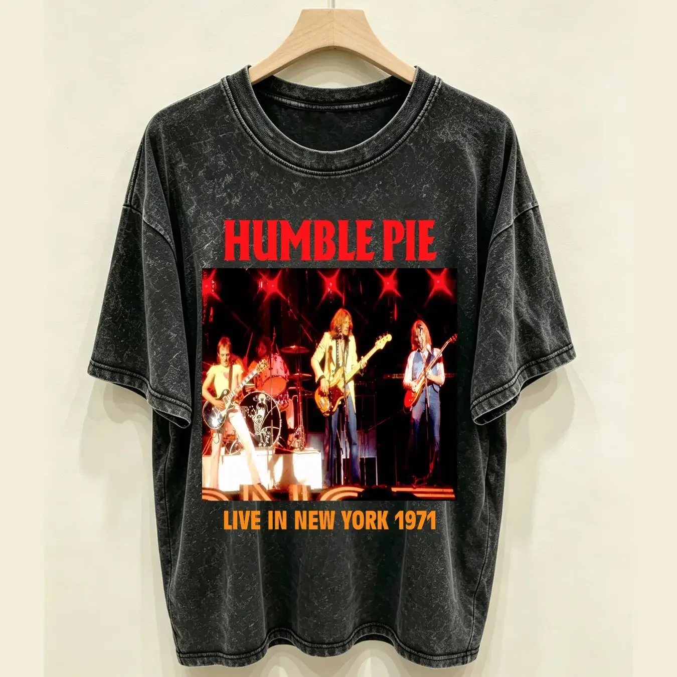 washed T Shirt NWT Humble Pie Live in New York English Rock band Music S 4XL long or short sleeves vintage Washed Casual