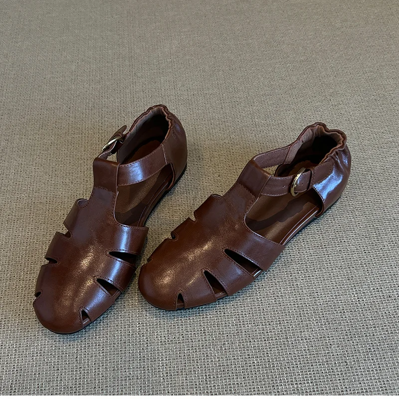 

Fashion Womens Shoes Retro Soft Leather Roman Sandals for Woman Comfortable Vacation Casual Shoes Designer Shoes Sandalias Mujer